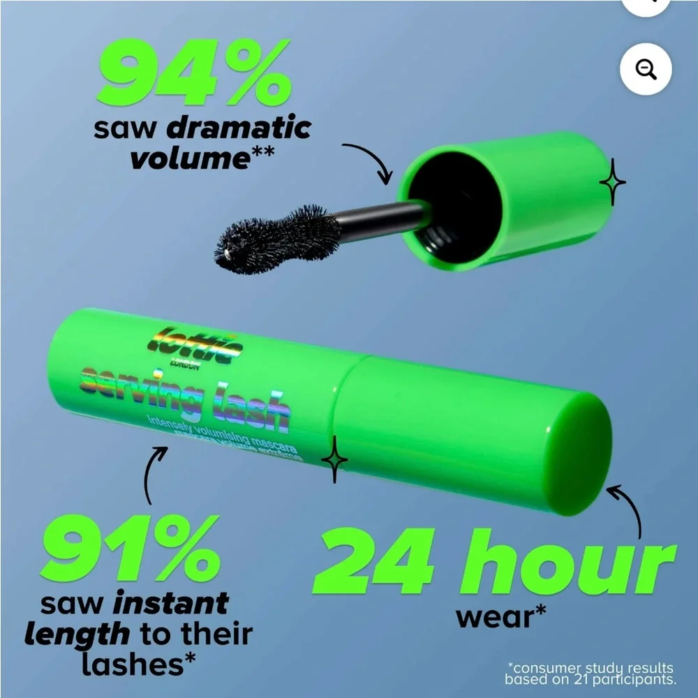 Lottie London Serving Lash, Ultra Volumizing Vegan Black Mascara, 2 pack